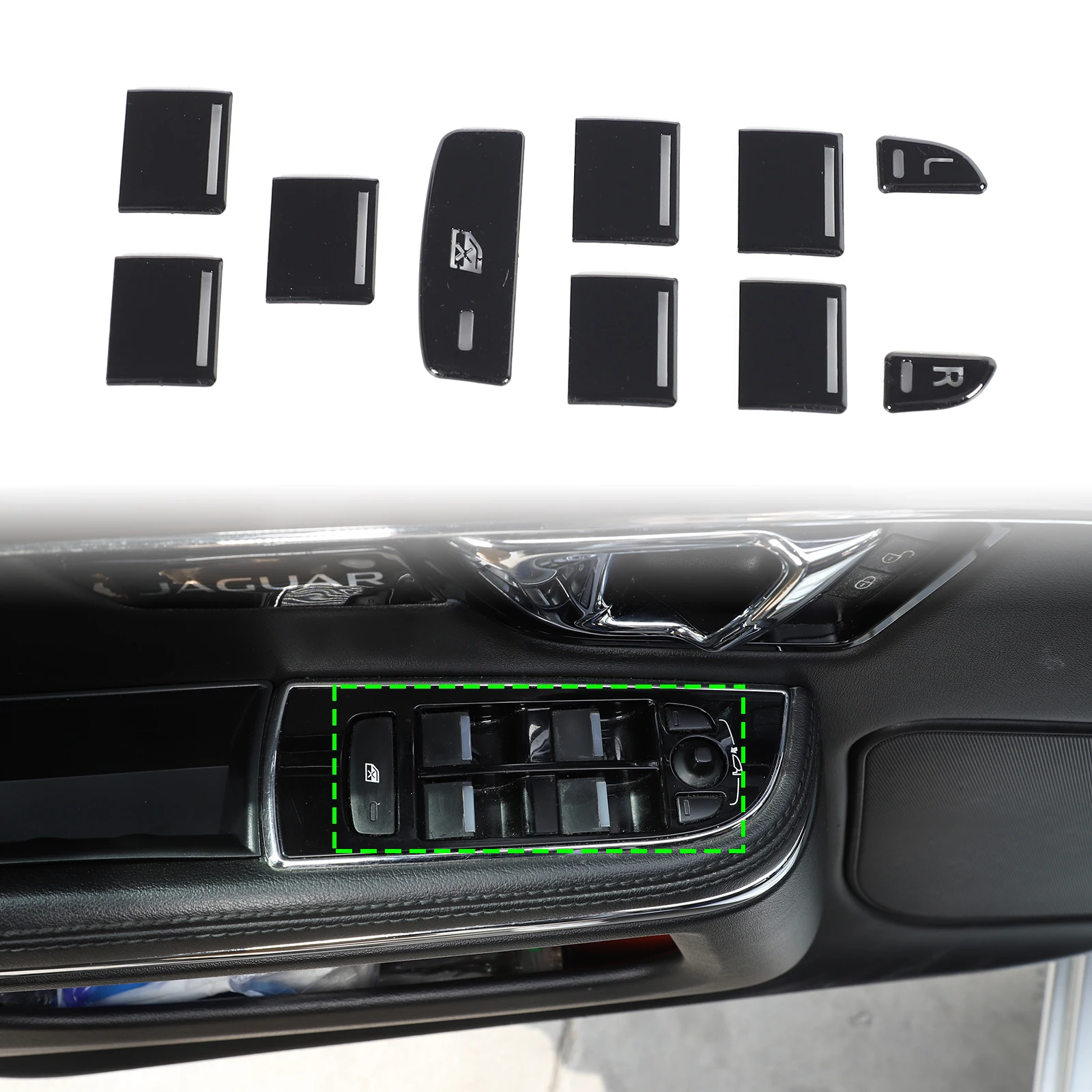 

10Pcs Stainless Steel Glossy Black Window Control Switch Window Button Stickers For Jaguar XF 2012-2015 Car Accessories