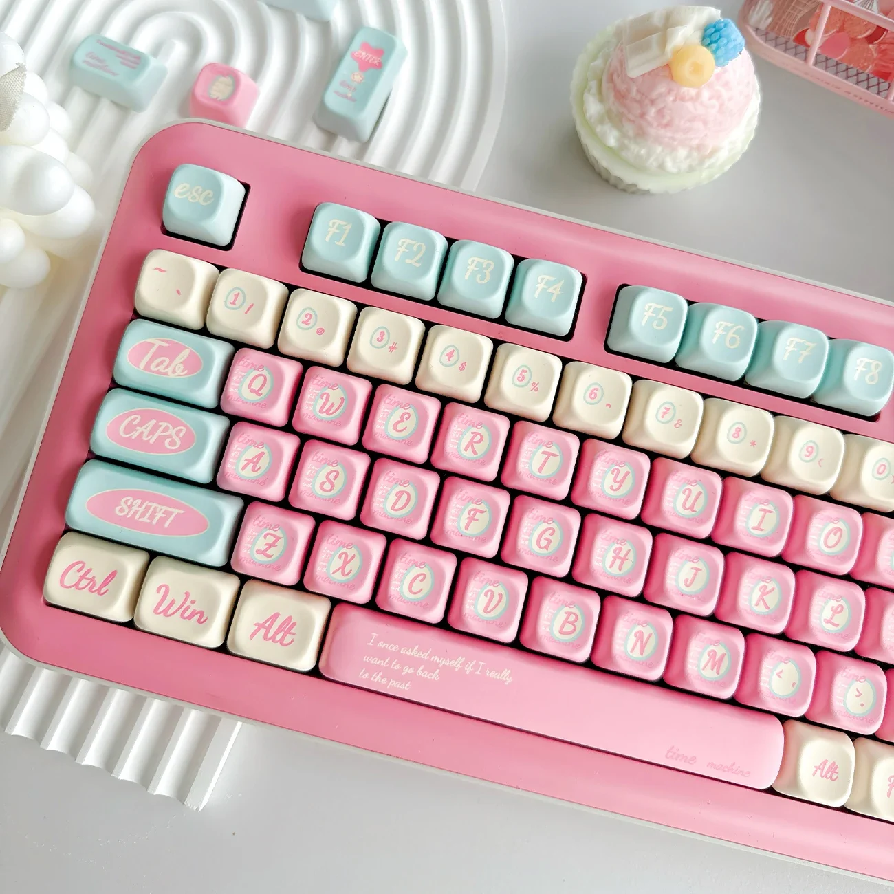 Time Machine Theme Keycaps 139Keys Cute Pink Keycaps 139Keys Fg Height 2.25U/2U/7U Split Space Bar Alice Layout Keycaps