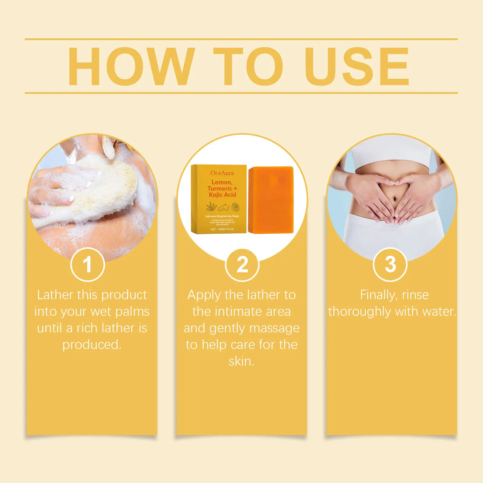 Sapone schiarente all'acido corcuma al limone Sbiancamento parti intime Pulizia profonda Sbiancamento Rimozione della pelle di pollo Cura del corpo liscia