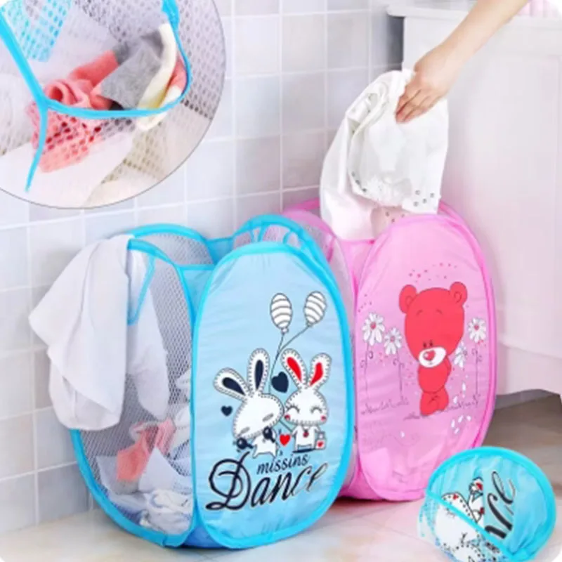 Dirty Clothes Folding Storage Basket Household Cartoon Sorting Basket Toy Basket Storage Bucket Net Laundry Basket Sundries Orga