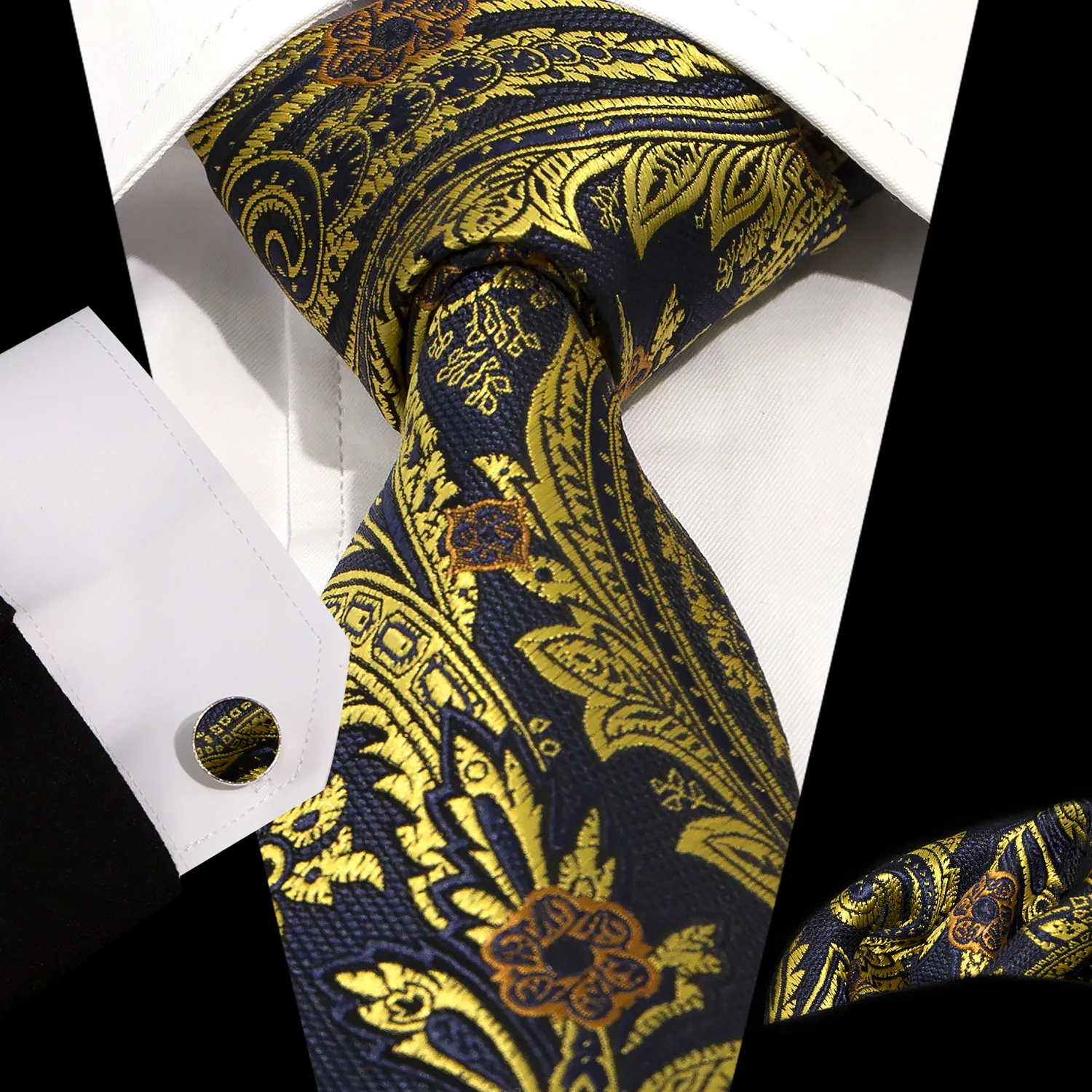 Men's Tie Square Scarf Cufflinks Set Business Dress Retro 8.5cm Jacquard Paisley Tie 3-piece Set