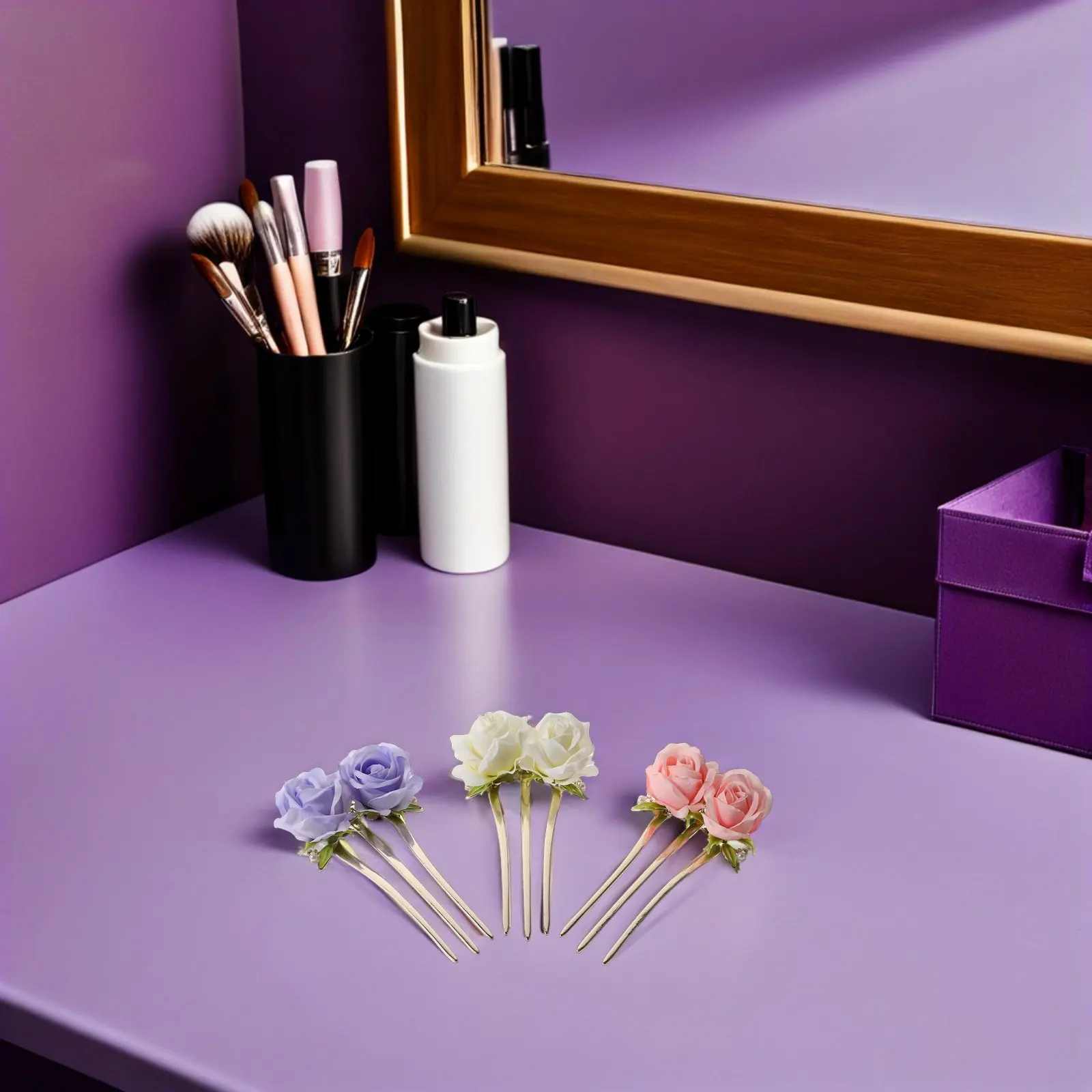 3Pcs Flower Hair Sticks Vintage Chinese Hairpins Beige Pink Purple Peony Design Secure Updo Chignon Pins Wedding Banquet Costume