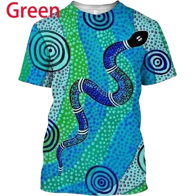 Men Aboriginal Snake T Shirt Indigenous Art Serpent Graphic Short Sleeve Casual Tee