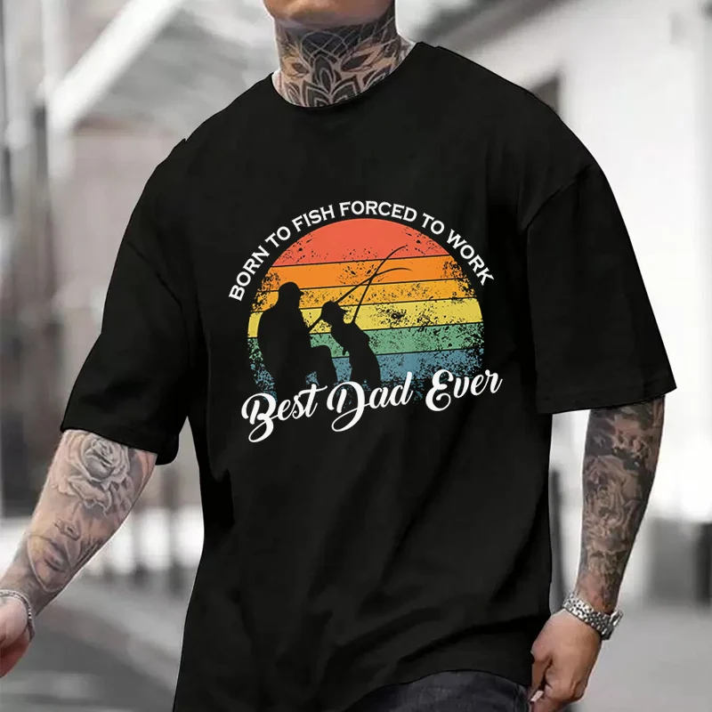 

Men's Women Summer 100% Cotton T-shirt Born To Fishing With DadLoose Short Sleeved Casual Basic TShirt Round Neck Tops