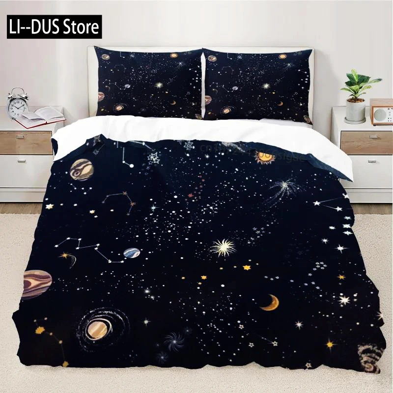 Galaxy Planet Printed Duvet Cover Bedding Set, Soft And Cozy Home Bedroom Decorative Items, Stylish And Comfortable Bedding Set