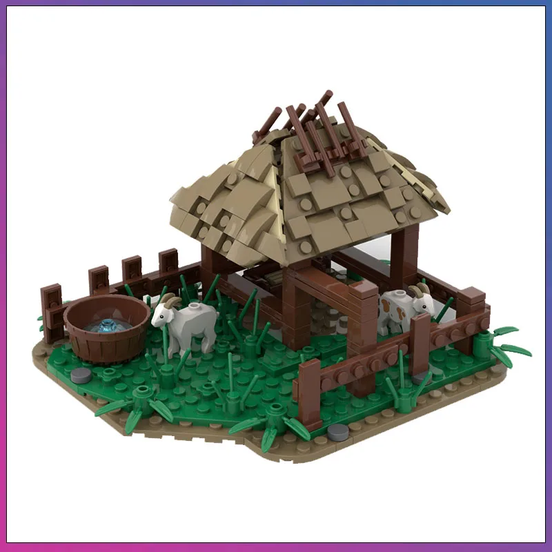 

254 детали MOC: Средневековая конюшня, архитектурная модель уличной сцены, строительные блоки, кирпичи, конструктор для самостоятельной сборки, креативная игрушка, подарок на день рождения