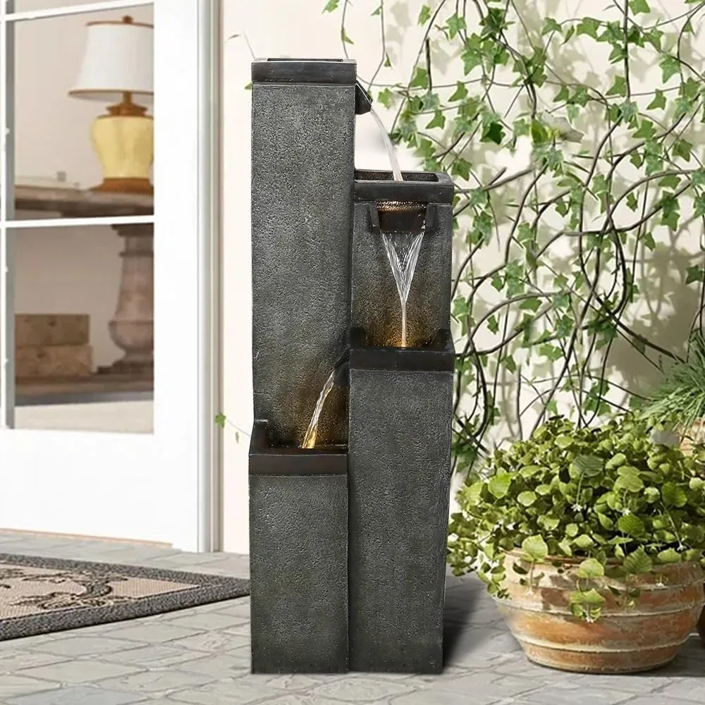 

Modern Floor-Standing Water Fountain 39.3” High, Indoor Outdoor Water Fountain with Lights for Home, Garden, Patio Decor