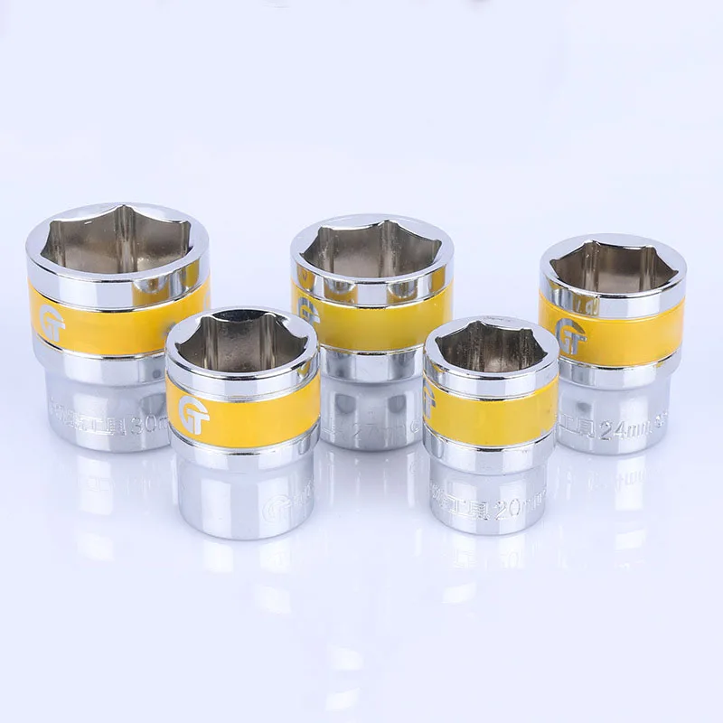 Yellow Belt Short Hex Socket Wrench Head 1/2 inch Drive Metric 6 Point Ratchet Wrench Socket Anti-rust Socket Adapter 8-34/36mm