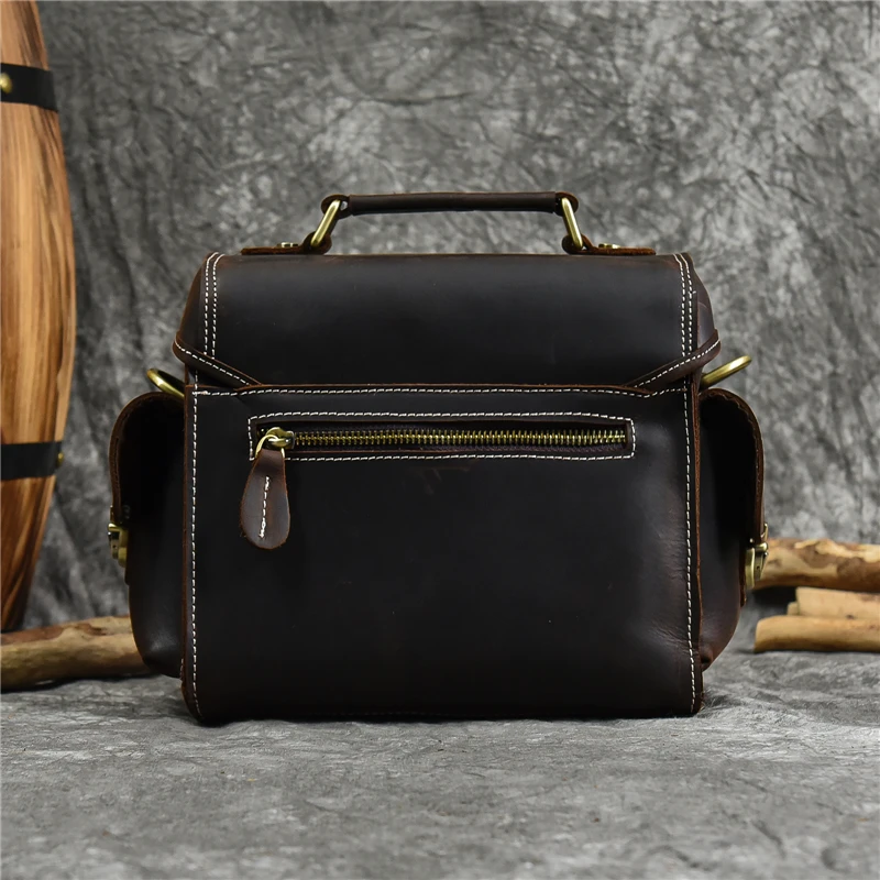 Retro men's one shoulder bag top layer cowhide cross body photography bag Multifunctional portable leather SLR camera bag