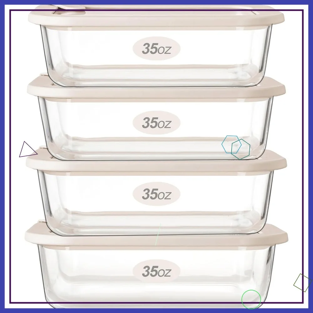 

Набор герметичных контейнеров для хранения продуктов Urban Green Glass с крышками, пригодные для микроволновой печи, без пластиковых элементов, белые, 4 шт.