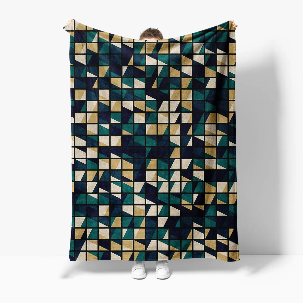 

Флисовое одеяло с геометрическим узором - теплое одеяло с абстрактным треугольным дизайном для дивана-кровати, дивана, подарок