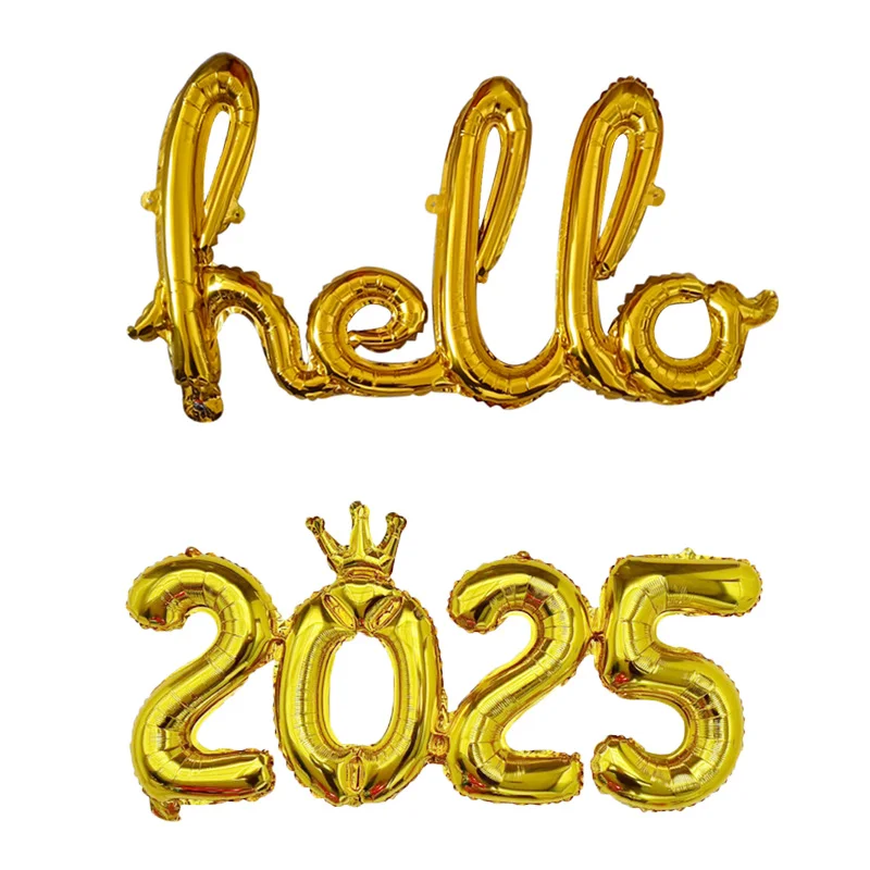 1set 16inch Connection Crown Hello 2025 Number Foil Balloons For New Years Eve Party Supplies Anniversary Party Graduation Decor