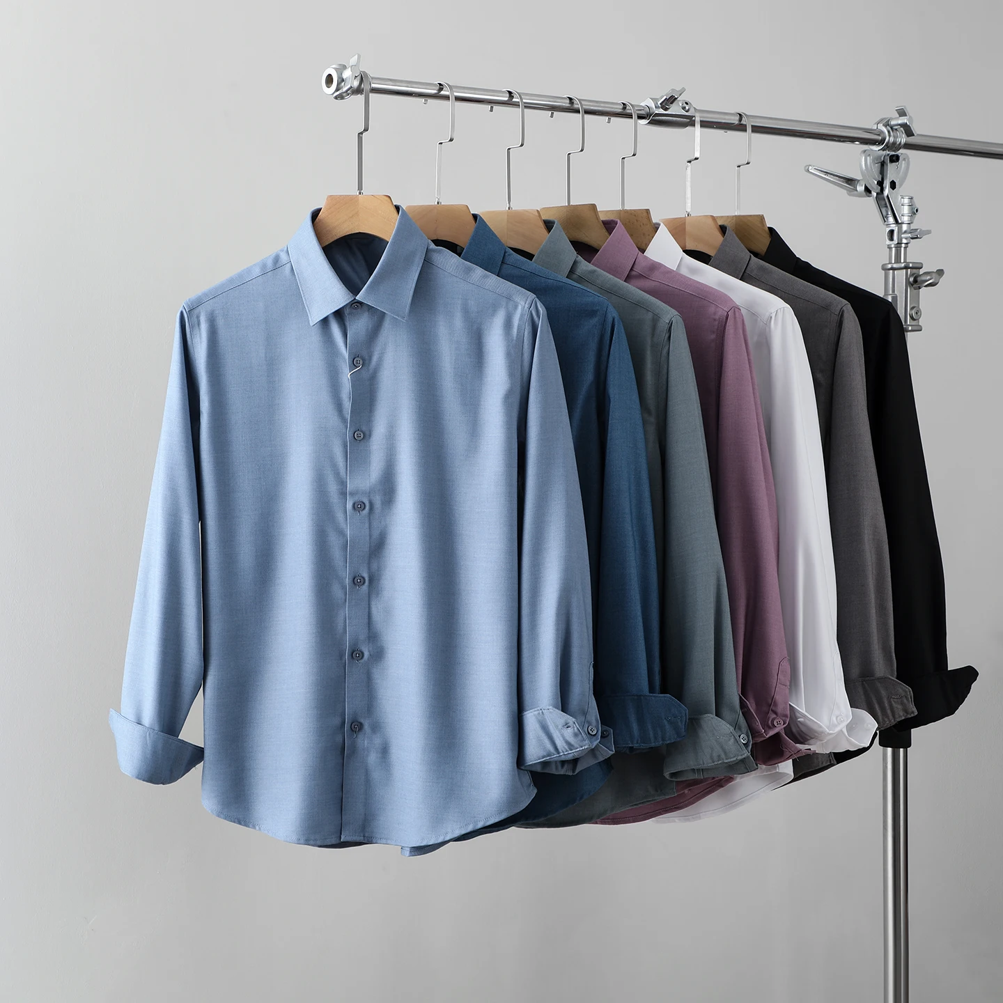 

Итальянская мужская деловая рубашка из смесовой шерсти модал 2K с длинным рукавом, эластичная, немнущаяся, для весны и осени, повседневная, цветная