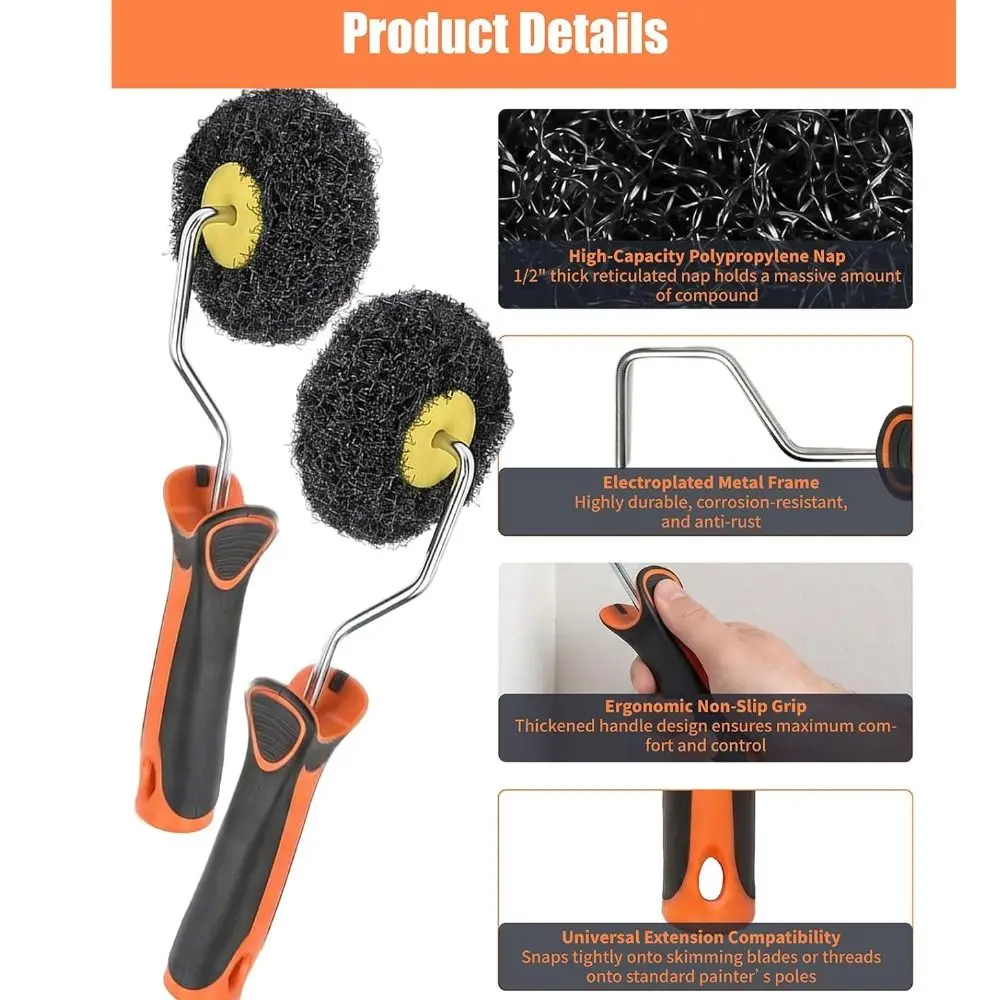 Shed-Resistant Corner Drywall Mud Roller Multi-functional Durable Roller Paint Brush Wall Covering Corner Paint Roller