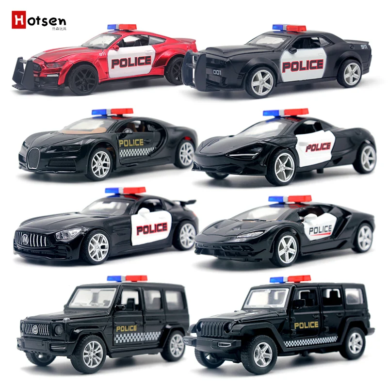(Packed) 1/36 Toy Police Cars Imitating Various Supercars and Classic Models, Metal Die-Casting, Boys' Toys, Family Ornaments