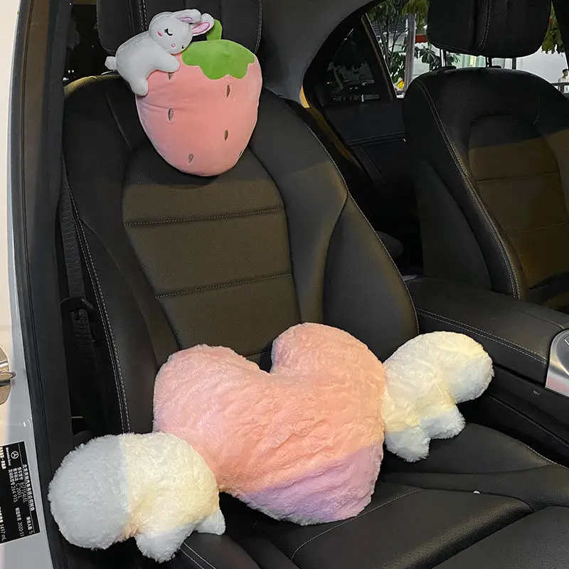 Plush cute Car Pillows Strawberry Rabbit Bear Seat Neck Support Car Headrest Pillow Auto Neck Rest  Interior Car Accessories