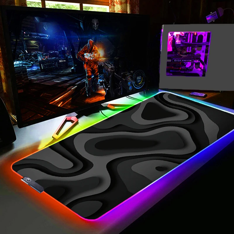 Formation Fluid LED Mouse Pad Gamer XXL Tablet Varmilo Keyboard Carpet Backlight Gaming Accessories RGB Grey White Blue Mousepad