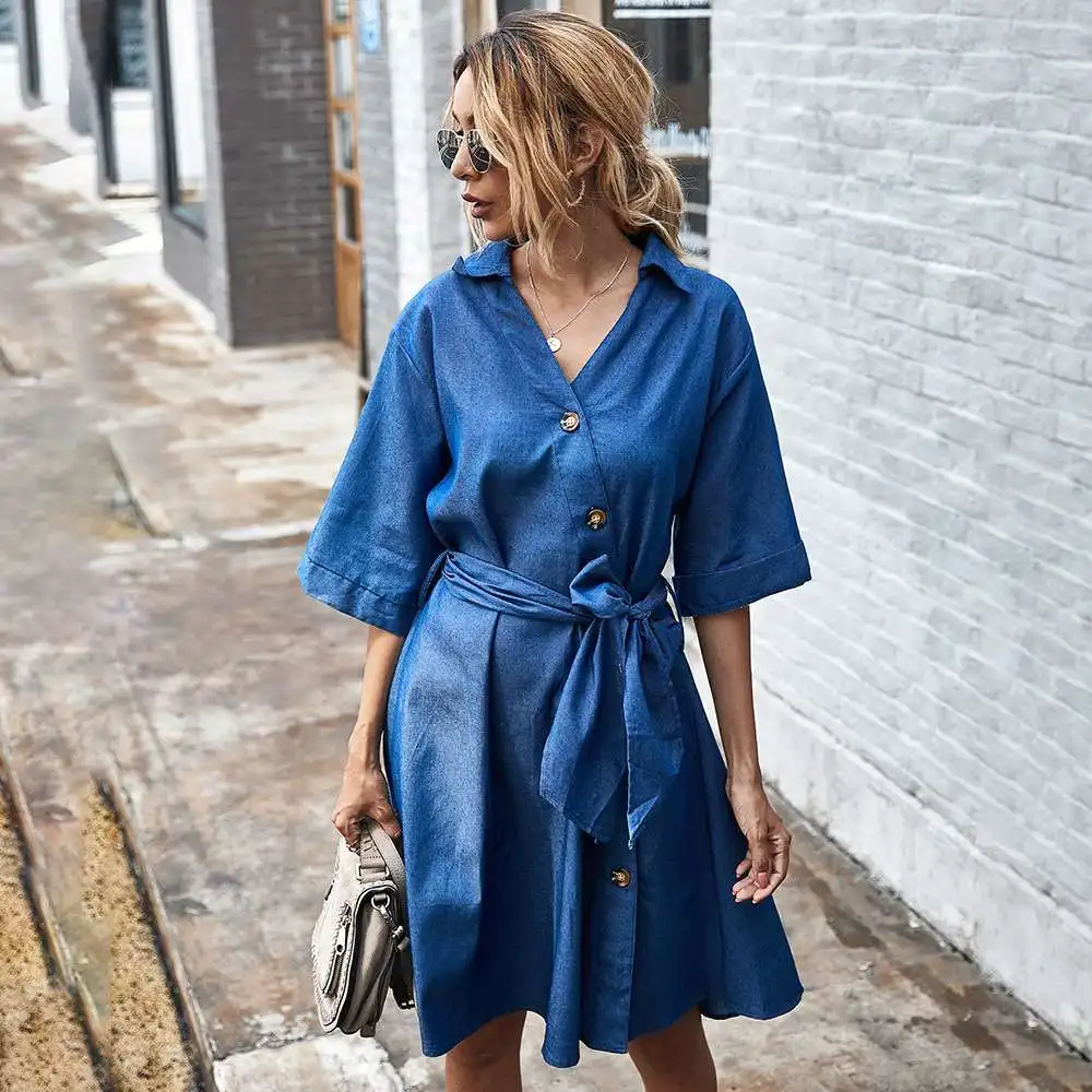 Dames casual denim met bandjes Dr herfst winter midden taille lange rok vijf Sve pure kleur polyestervezel 00%