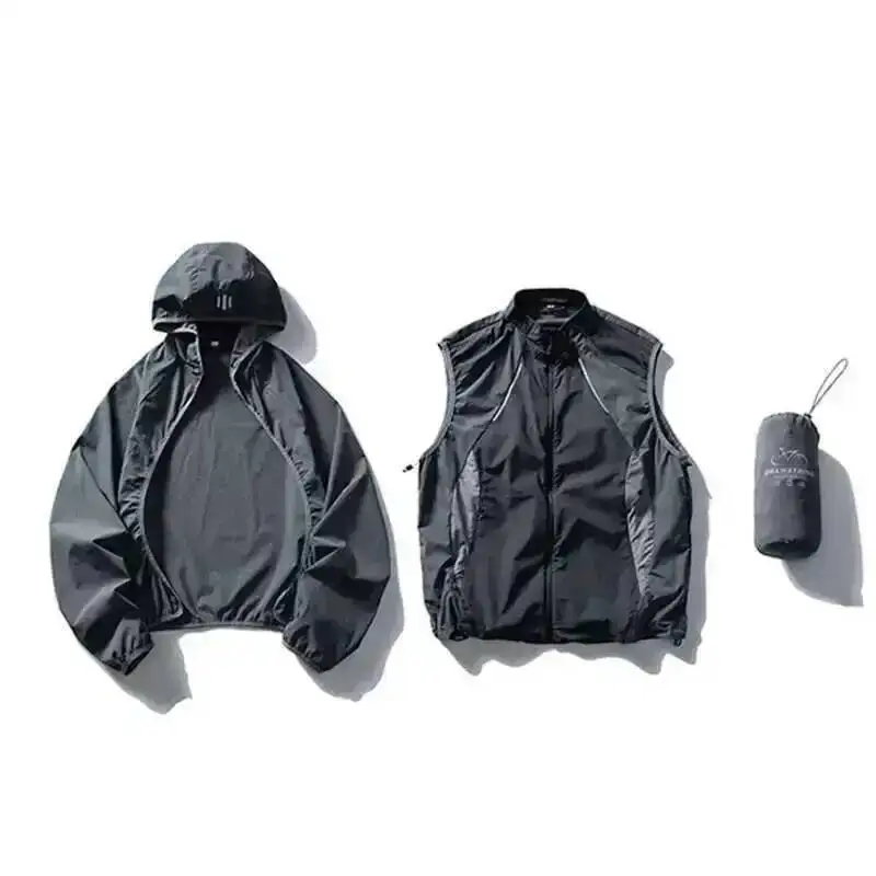 HKSH 2025 Spring Autumn New Man Trench Outdoor Chic Jackets Fashion Detachable Two-piece Reflective Thin Hooded Vest Coat HK4871