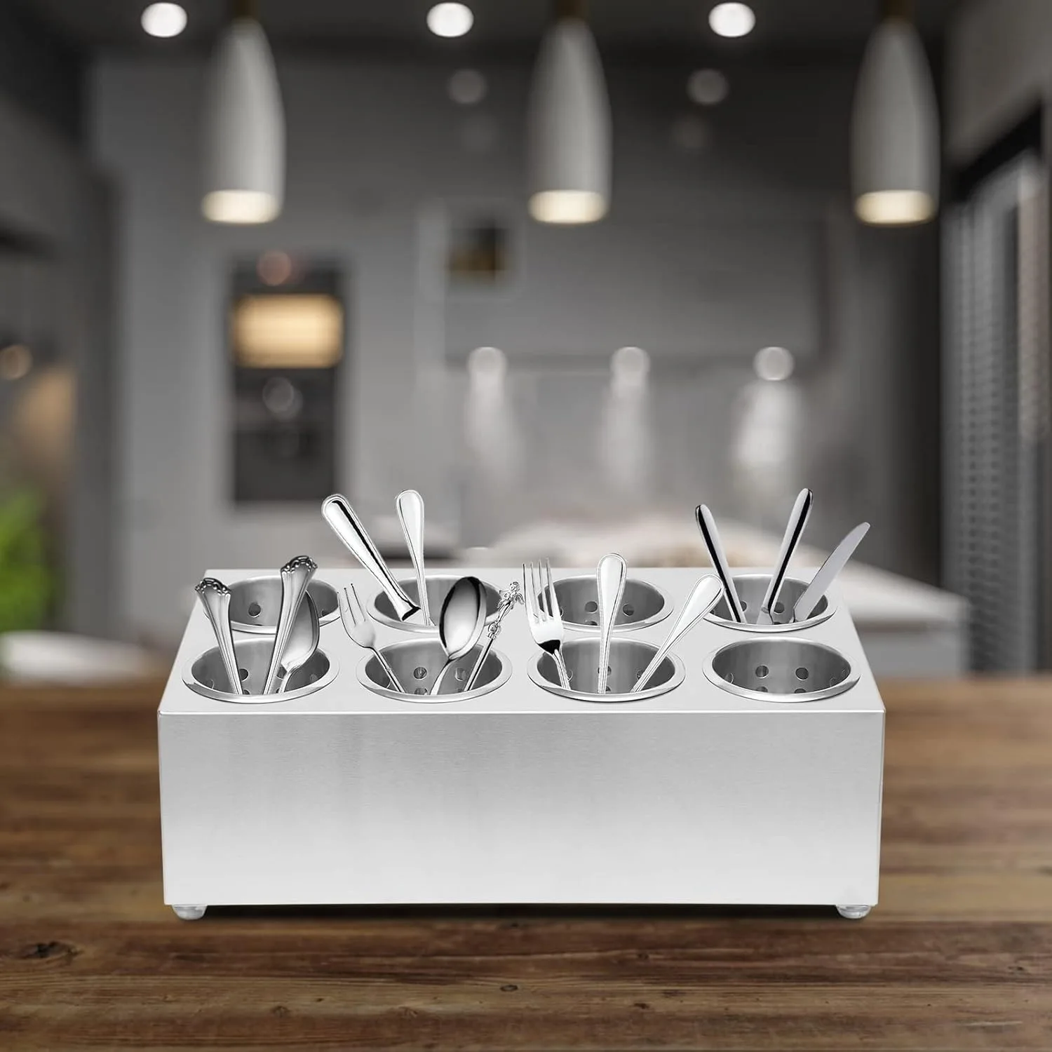 

Commercial 8-Hole Stainless Steel Cylinder Flatware Silverware Organizer Caddy Durable Utensil Holder for Home、Restaurant Use