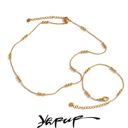 Yhpup New Stainless Steel Beads Chain Chic Fashion Necklace Bracelet Bangle 18K PVD Plated Waterproof Jewelry Wholesale