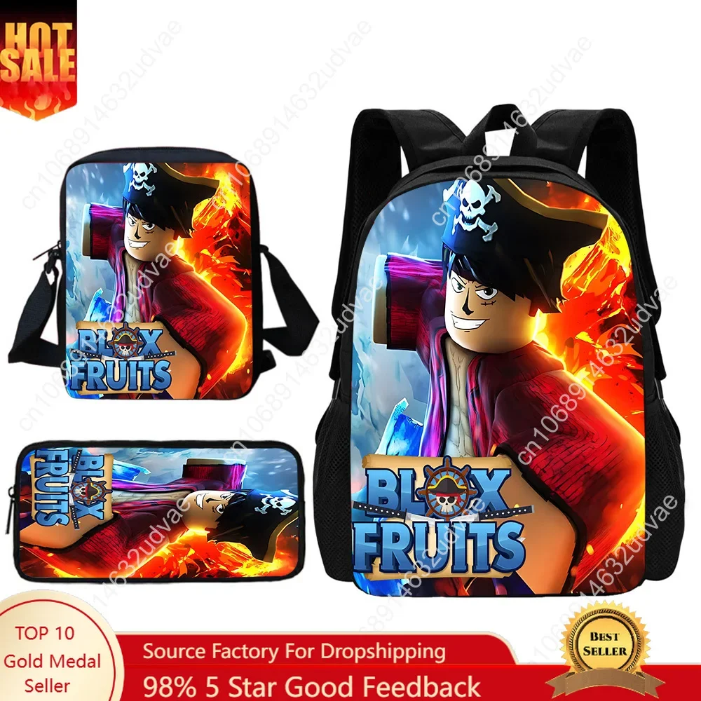 Blox Fruits Child School Backpack With Shoulder Bag Pencil Bags School Bags for Boys Girls Best Gift