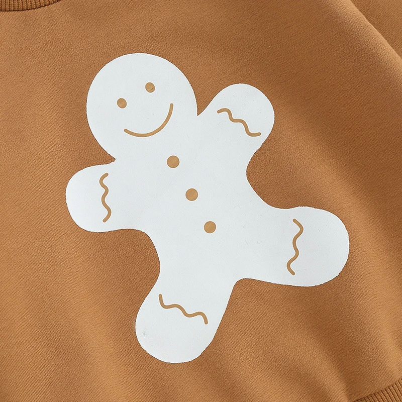 Toddler Baby Boy Christmas Outfits Print Long Sleeve Gingerbread Man Print Sweatshirt + Pants 2Pcs Fall Xmas Clothes Set