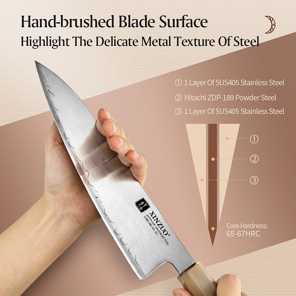 XINZUO 8.3\'\' inch Chef Knife Japanese ZDP189 Composite Steel Kitchen Knives Cleaver 65-67 HRC Meat Knife Kitchen Cooking Tools