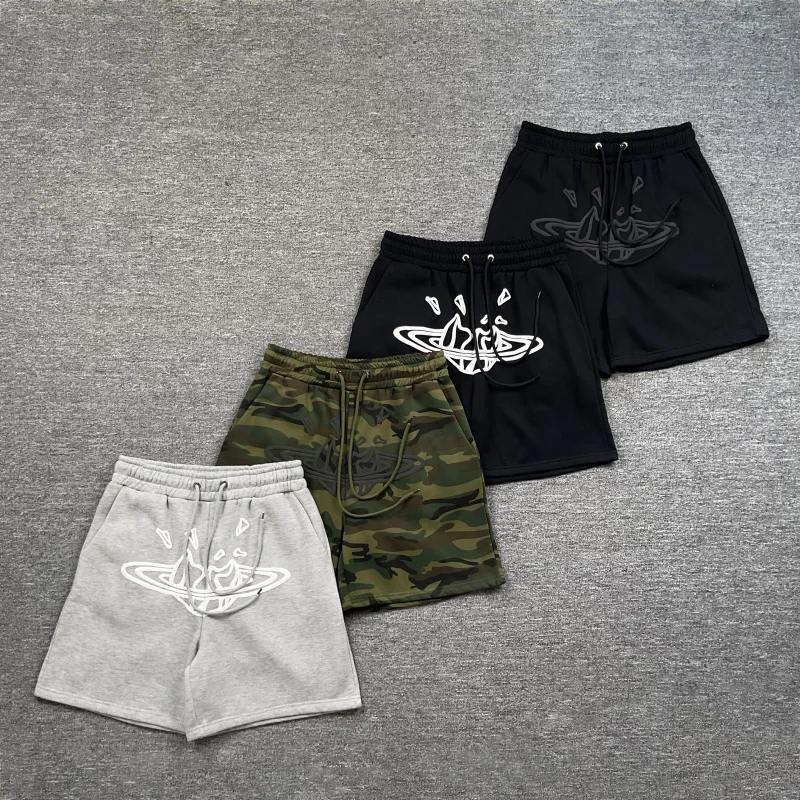 

Loose Fit Fce Lined Dstring orts Casual Streetwear Bubble Print Men's Cotton Straight Leg Pants Daily Wear