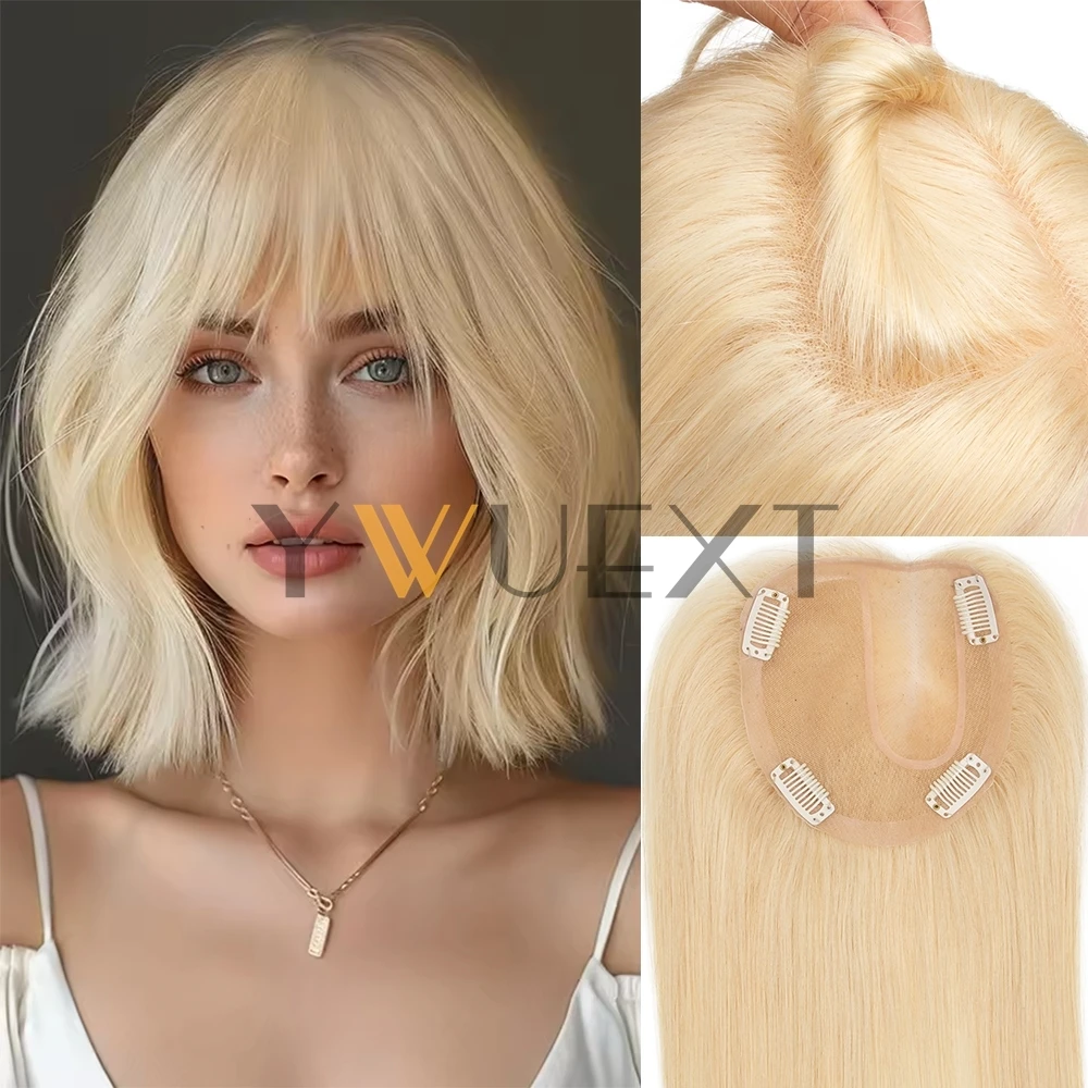 

Полные кружевные человеческие волосы для женщин Медовый блондин Цвет 10–16 дюймов Левая часть Полный кружевной + Моно-топпер для волос Парики 3 зажима для волос