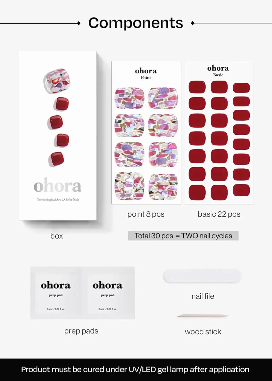 Tiras Pedi de gel semicurado (P cetim magenta) - Branco, sólido, compatível com UV/LED, qualidade de salão, fácil aplicação e remoção - inclui 2