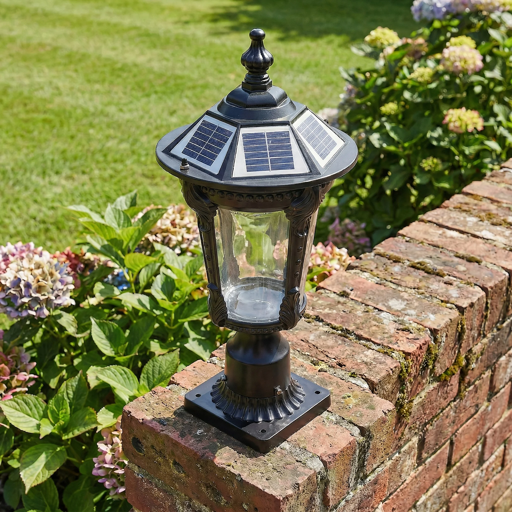 

Solar LED Outdoor Column Light - Wind Resistant Garden Light for Channels, Terraces, Courtyards, And Lanes - Warm/White Light - Efficient Energy Saving Landscape Lighting with Matte Metal Finish And Glass Cover, Outdoor Solar Light