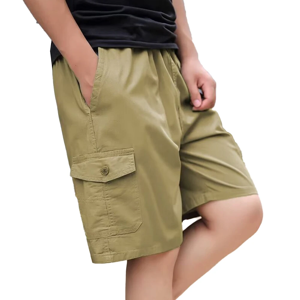 Short de plage multi-poches, décontracté, taille élastique, tissu polyester, longueur régulière, flambant neuf