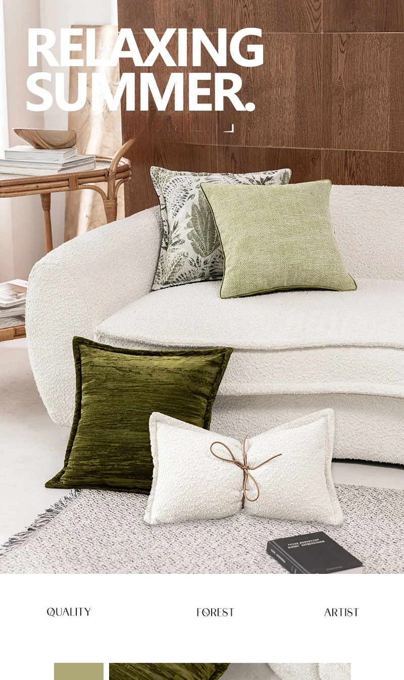 

Throw Cushion Cover Modern Simple Green Home Furnishing Hotel Living Room Bedroom Sofa Light Luxury Comfortable Pillow Cover