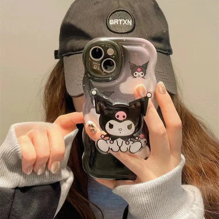 Sanrio Cartoon Kuromi Case For Iphone 14 13 12 11 Pro Max Printed Phone Case with Holder Full Pack Silicone Anti Drop X XS Cover