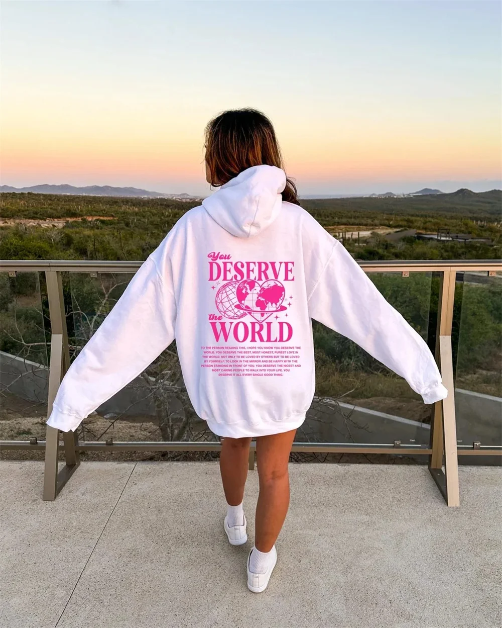 

DESERVE WORLD Velvet hoodie plain English letter slogan print kangaroo pocket drawstring print hoodie