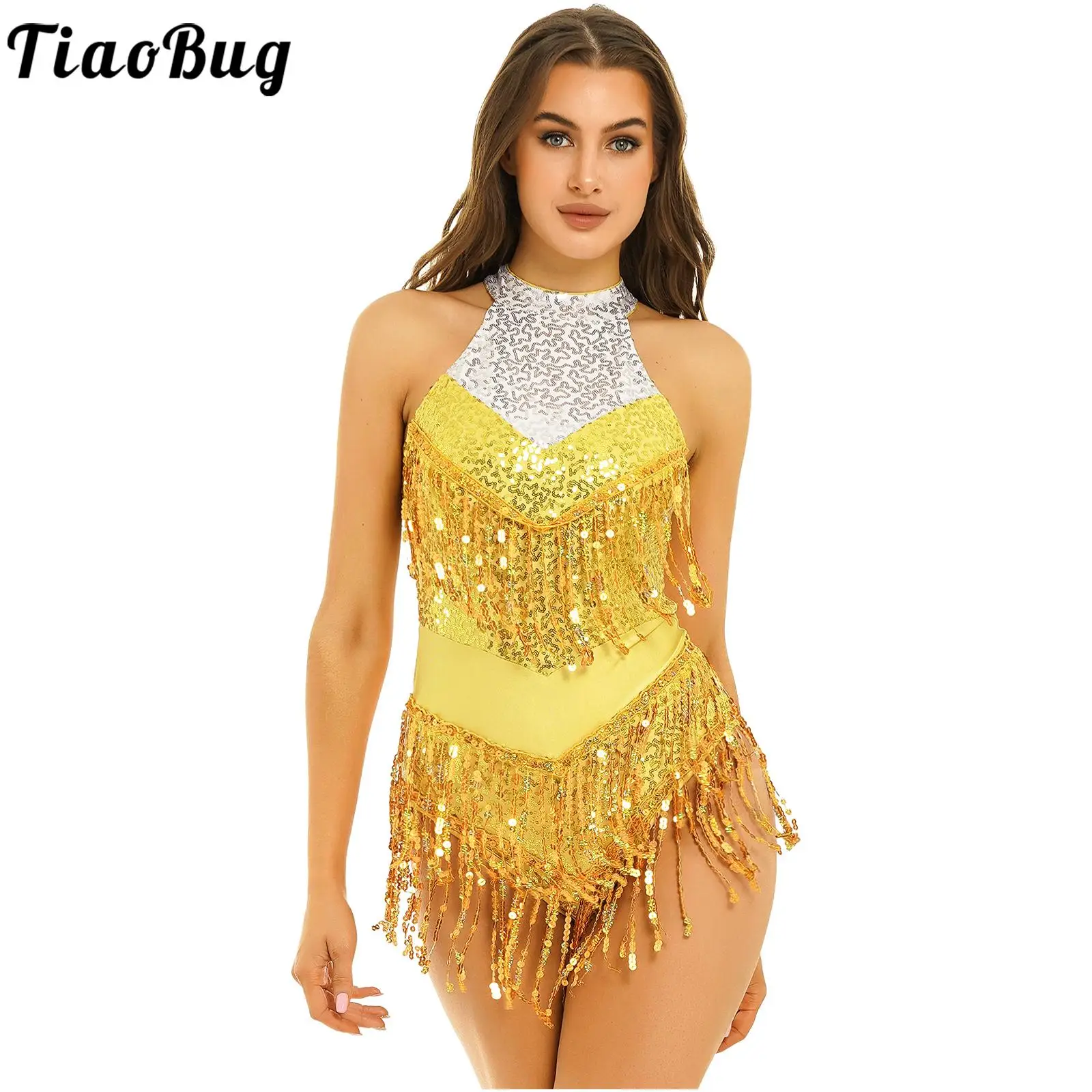 Traje de baile latino con lentejuelas para mujer, leotardo de baile de Jazz latino con borlas, trajes de salón de competición, Ropa de baile Cha Rumba