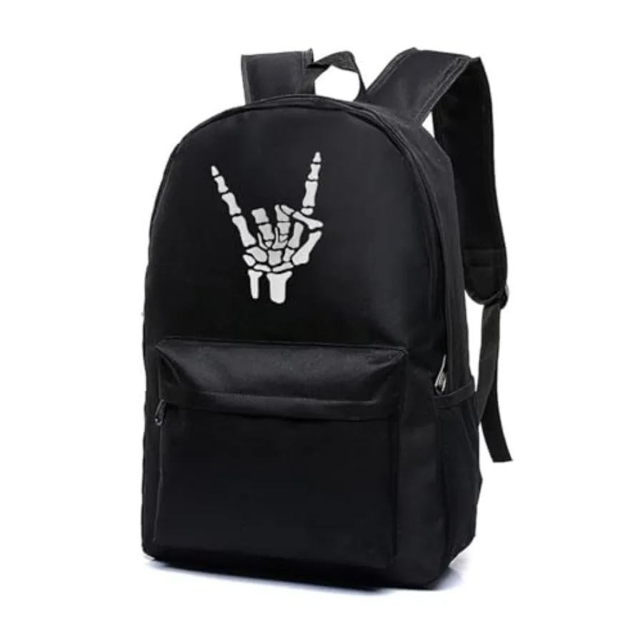 Skeleton Hands School Backpack, Skeleton Hands Embroidery Bookbags Daypack