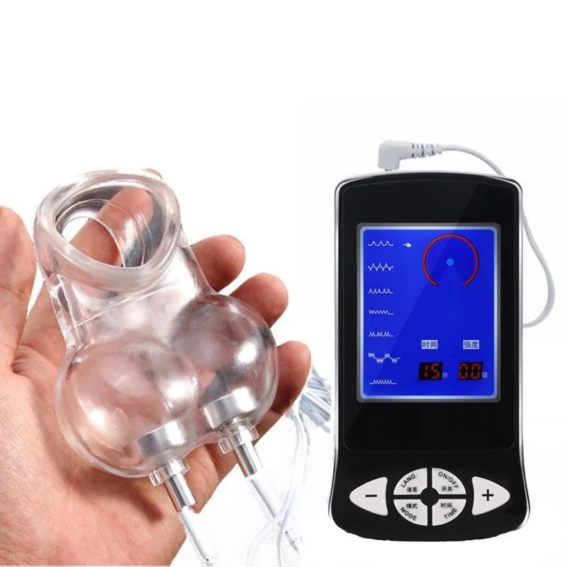 ذكر القضيب قفص العفة جهاز صدمة كهربائية القضيب هزاز حلقة كيس الصفن كم الخصية محفز الهزاز الجنس لعب للرجال #2