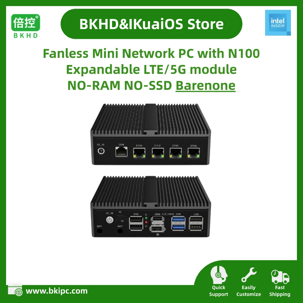 Mini PC de rede sem ventilador integrado Intel N100 4x2.5G Ethernet Barebones SEM RAM SEM SSD Expansível Módulo LTE 5G G30W-1264NP4L5G