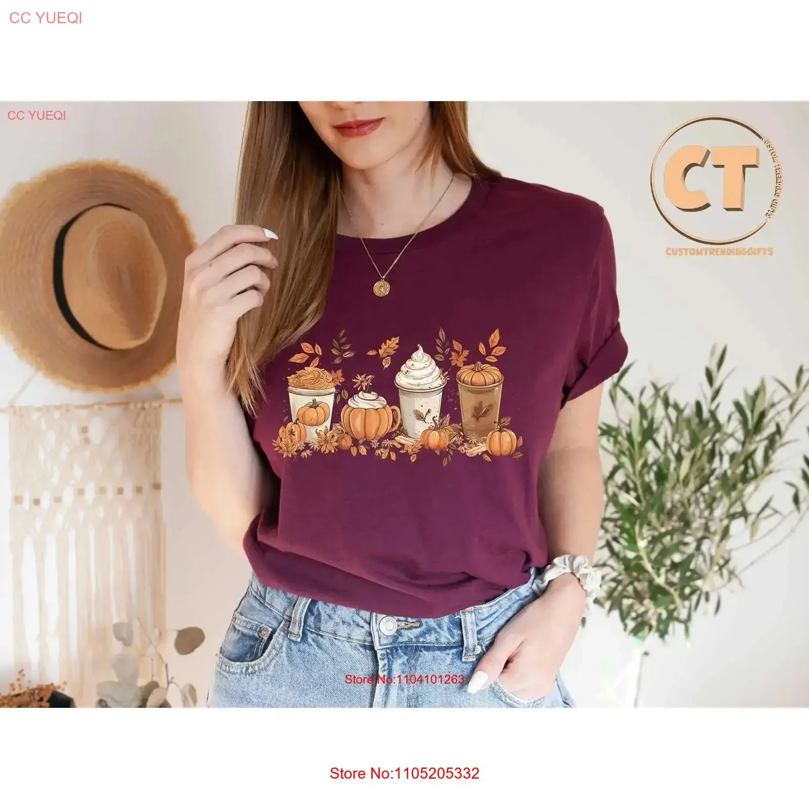 Fall Pumpkin T Shirt Spice Latte Coffee Lover Women Cozy vintage Washed Soft Stretched Comfortable Versatile Casual Breathable