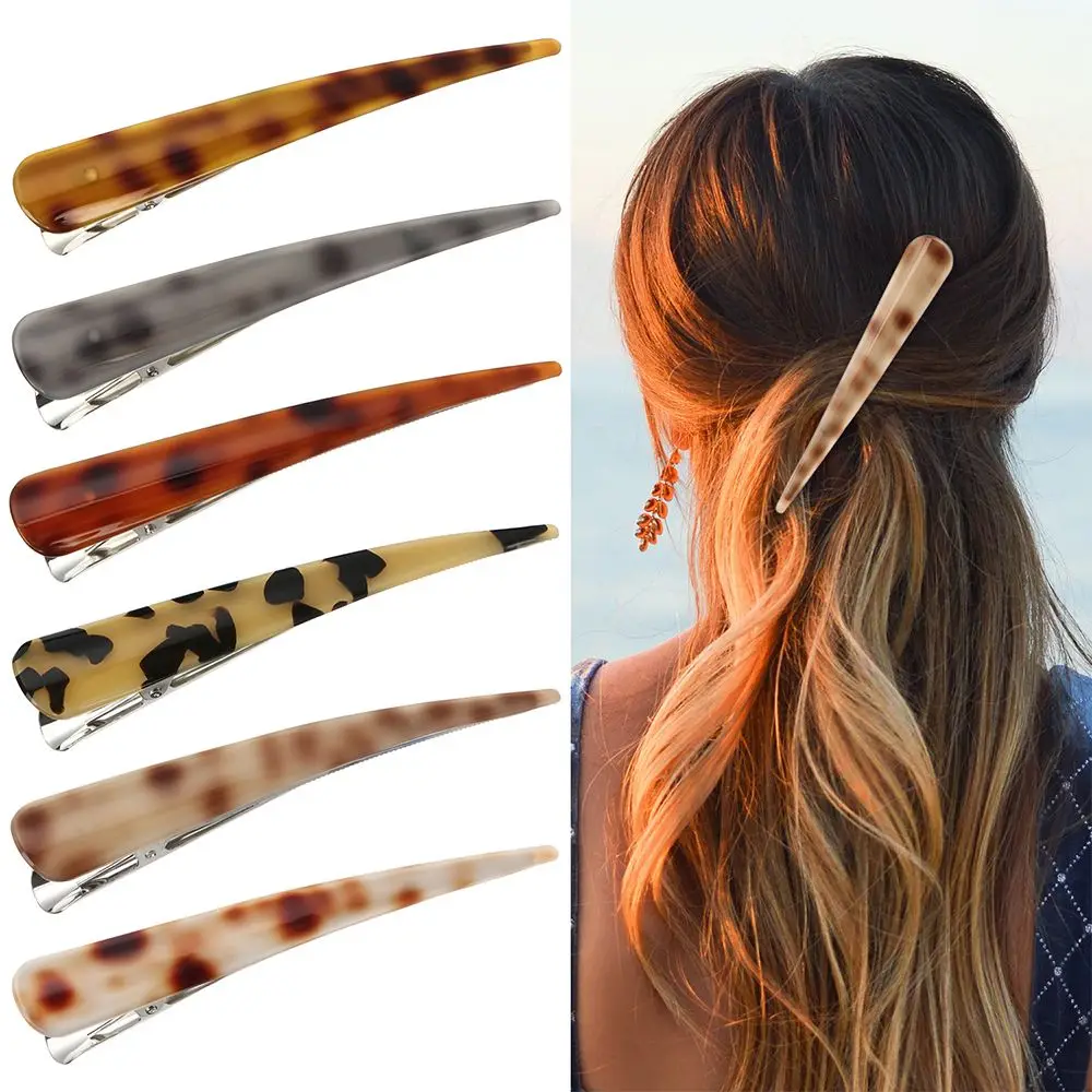 Large Tortoise Shell Hair Clips 5.5 inch Simple Automatic Hair Clip, Durable Non-Slip Duckbill Metal Clips Thick and Thin Hair