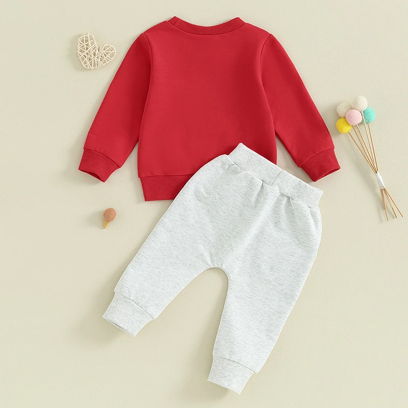 Toddler Baby Boy Girl Valentines Day Outfit Letter Heart Long Sleeve Sweatshirts Stretch Pants Newborn Clothes Set