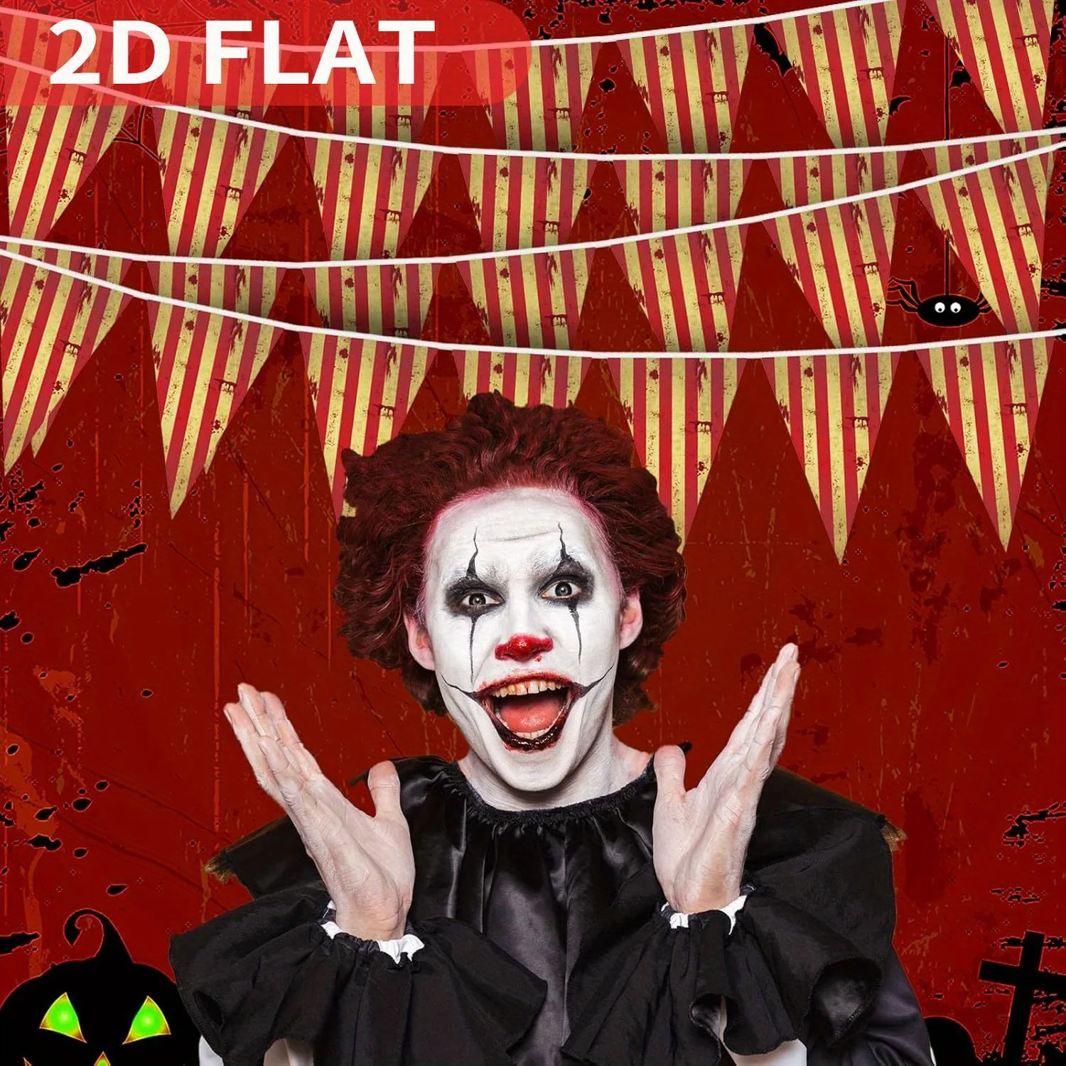 5 Packungen 35p Zirkusdekorationen, gruselige Karnevalsdekorationen, Halloween-Wimpelbanner, gestreiftes Banner, blutig, für Karneval, Geburtstag – Detail 3