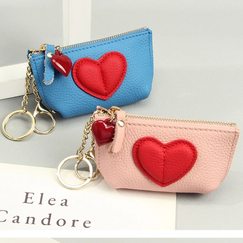 محفظة نسائية للعملات المعدنية، محفظة صغيرة مع حلقة مفاتيح للنساء، نمط قلب عصري، سلسلة مفاتيح، حاملات عملات جلدية