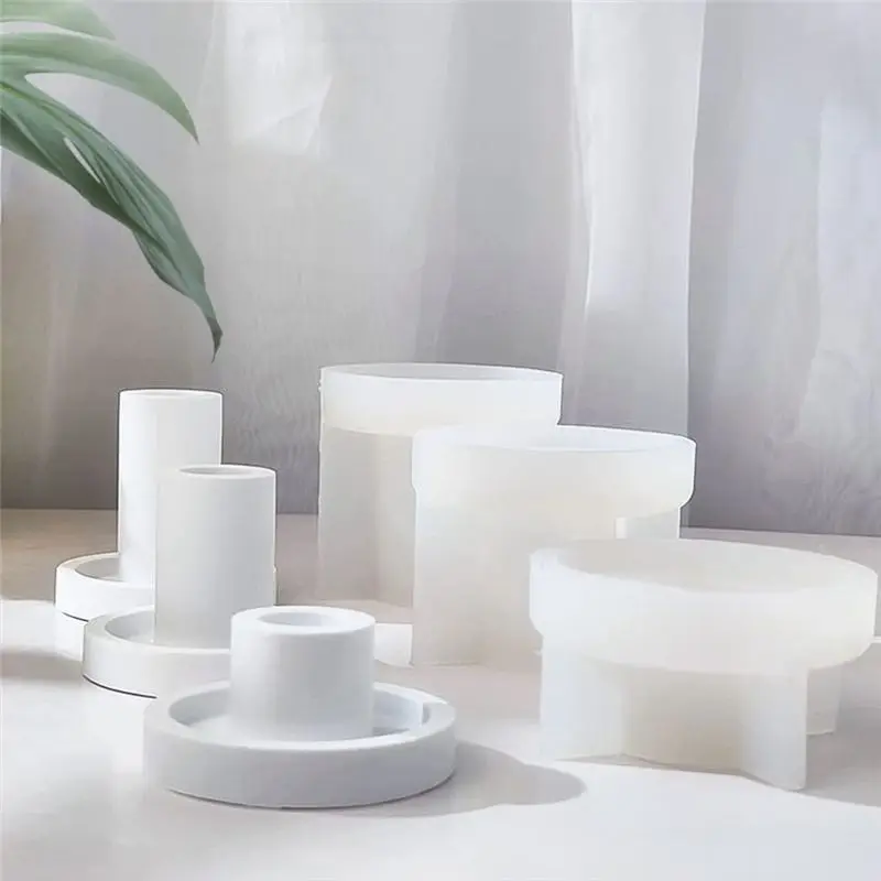 ABCL Cylindrical Candlestick Holder Mold Silicone Mould for Candle Holder Base Ornaments Plaster Candle Table Mold Decor