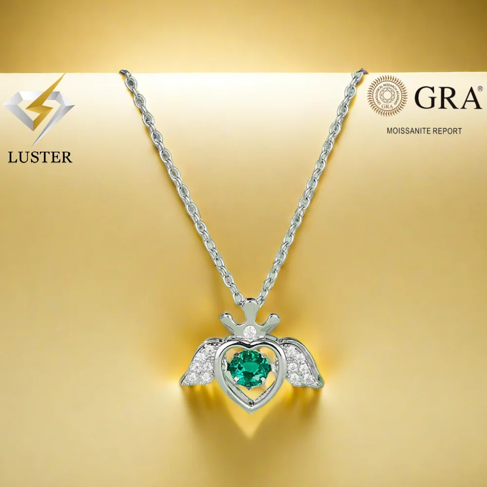 LUSTER D Cultivate emerald-green Pendant  Original s925 Sterling Silver Plated 18k White Gold with GRA Pendant for Women Man