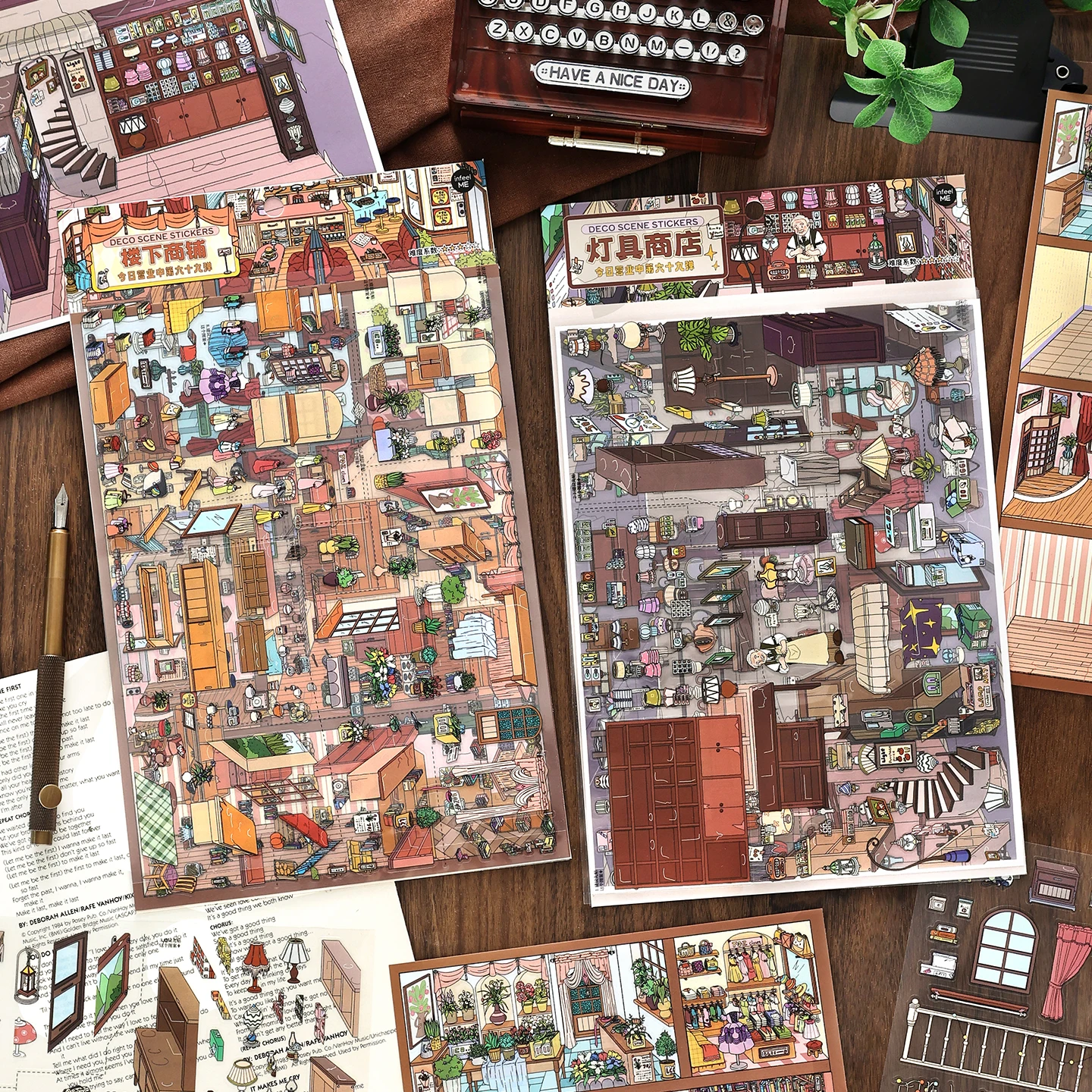 Open for Business Scene Stickers, Vintage Shop 3D Scene Stickers, Journal Collage & 3D Decor Stickers, Stationery Gift