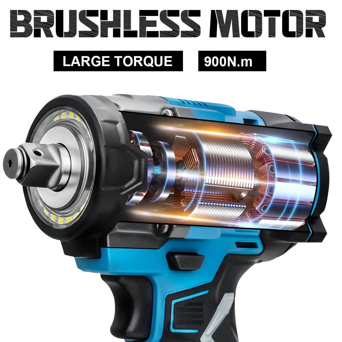 Gisam 900N.M Brushless Electric Impact Wrench 1/2 inch Cordless Electric Drill Screwdriver Power Tool for Makita 18V Battery Pin