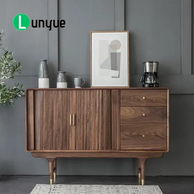 Nordic Solid Wood Black Walnut Dining Side Cabinet Modern Simple Living Room Danish Oak Porch Tea Storage Furniture